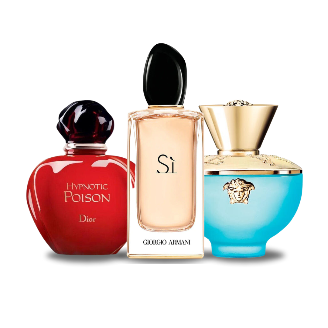 Combo promozionale di 3 profumi Dior HYPNOTIC POISON, Giorgio Armani SÌ e Versace DYLAN TURQUOISE 100ml